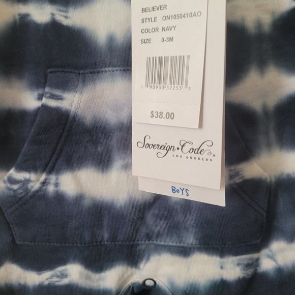 Sovereign Code Tie Dye Coverall Baby Boy Bodysuit in Navy/White Size 0-3M - Picture 4 of 5
